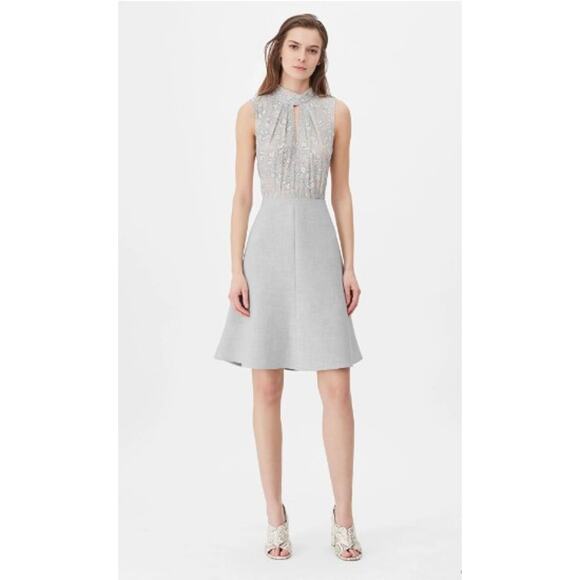 Rebecca Taylor Tailored Aime Jacquard & Clean Suiting Dress in Grey Size 6 - Picture 1 of 9